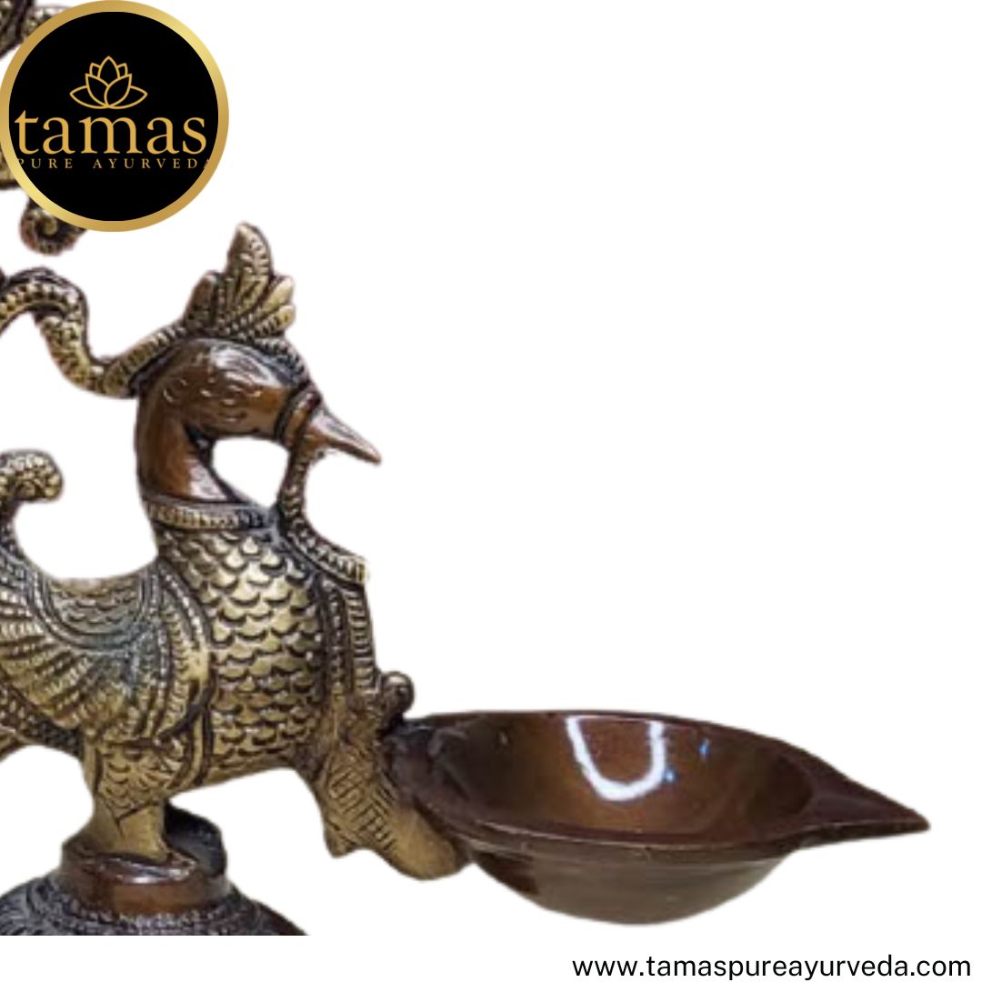 Tamas Brass Handcrafted Bird Shaped Deepak with Antique Finish (3.5 x 3.5 x 7.5 Inches, Golden & Brown)