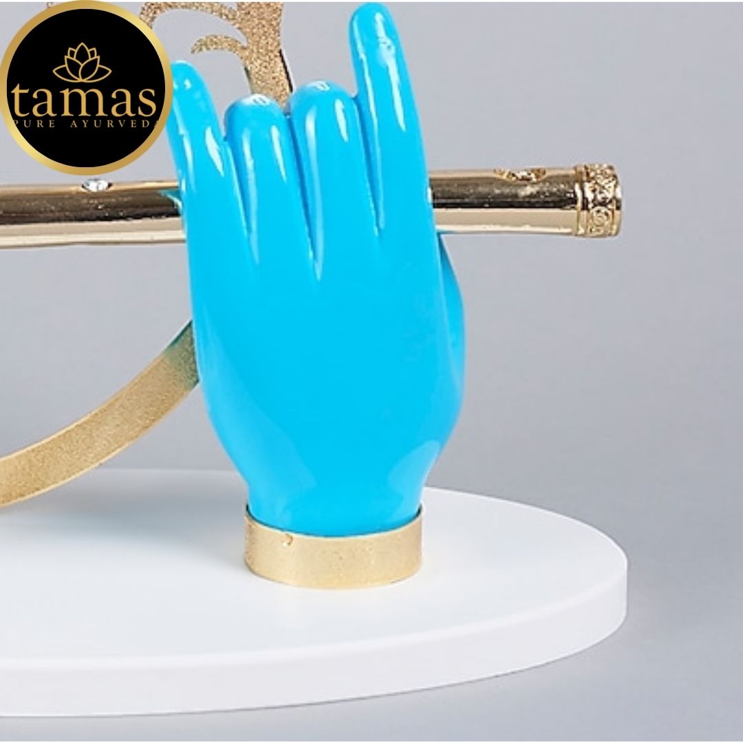 Tamas Gold Plated Divine Flute With Krishna's Peacock Feather ( Blue & gold) Pack of 1