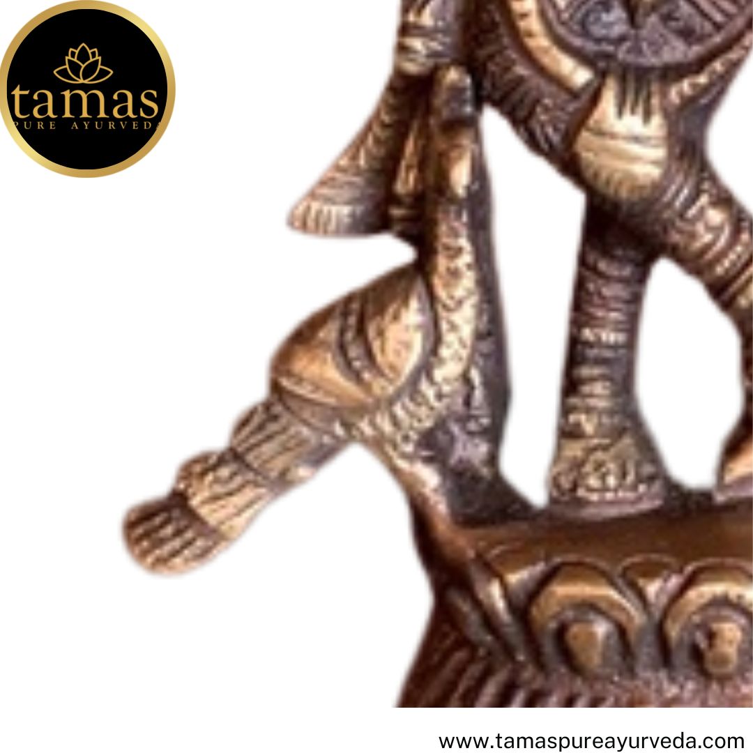 Tamas Brass Handcrafted Flute Playing Krishna with peacock  Statue / Idol with Antique Finish (2 x 2 x 6.5 Inches, Golden & Brown) (Pack of 1)