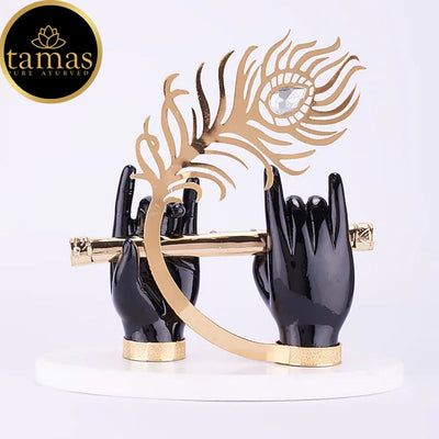 Tamas Gold Plated Divine Flute With Krishna's Peacock Feather ( Black & gold) Pack of 1