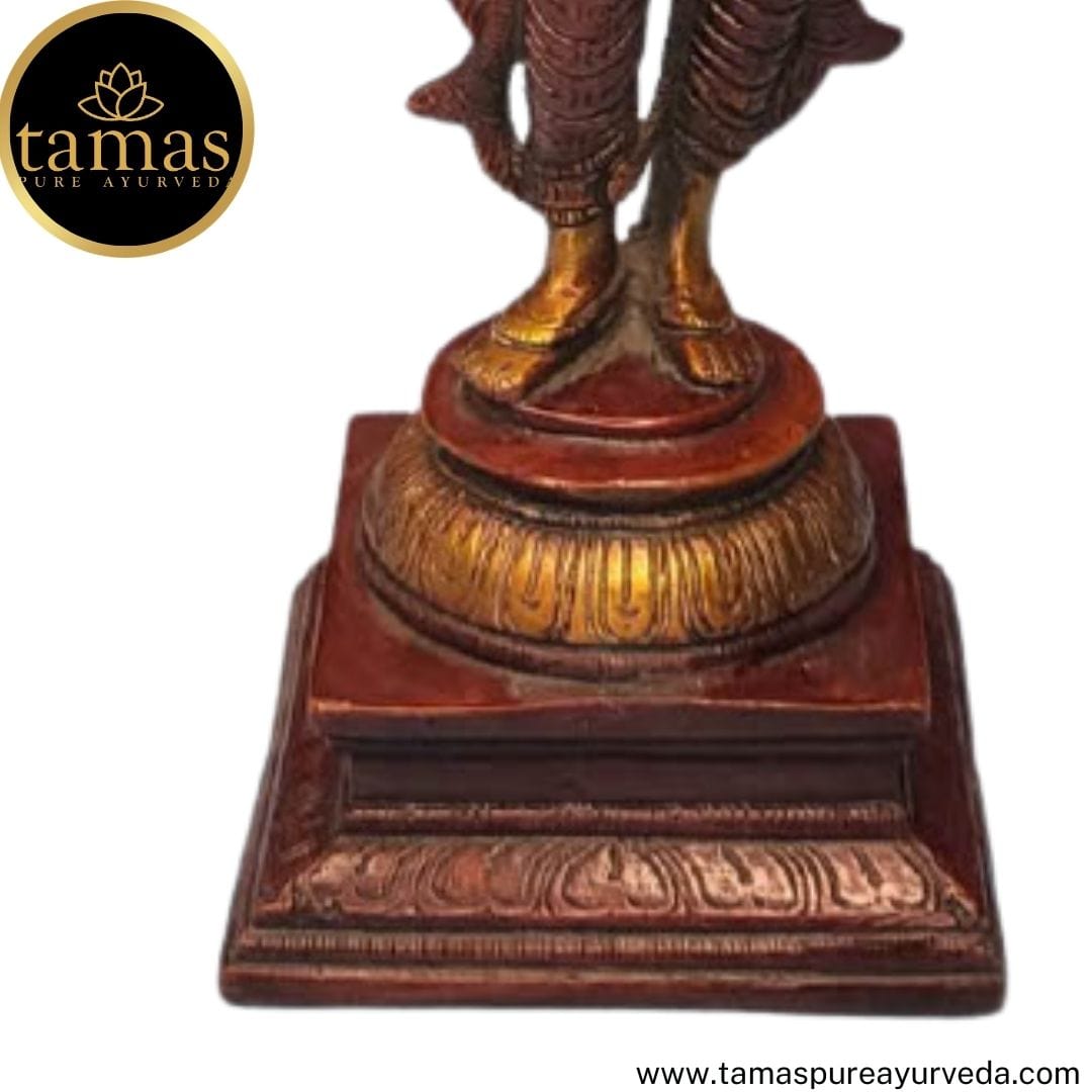 Tamas Brass Handcrafted Standing Statue of Goddess Saraswati Statue / Idol with Antique Finish (4 x 4 x 11 Inches, Golden & Brown) (Pack of 1) - Tamas: Luxury Indian Gifts