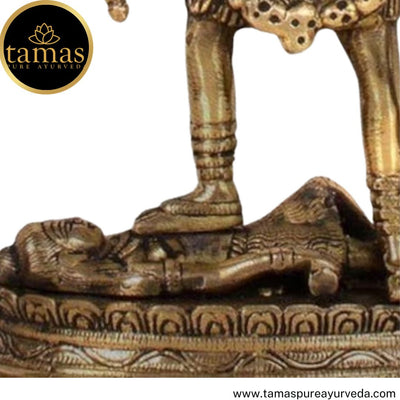 Tamas Brass Handcrafted Mahakali Kalika Maa Statue / Idol with Antique Finish (6 x 3 x 11 Inches, Golden) (Pack of 1)
