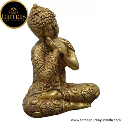Tamas Brass Handcrafted Lord Buddha Resting in Sitting Posture Statue / Idol with Antique Finish (5 x 3 x 6.5 Inches, Golden) (Pack of 1)