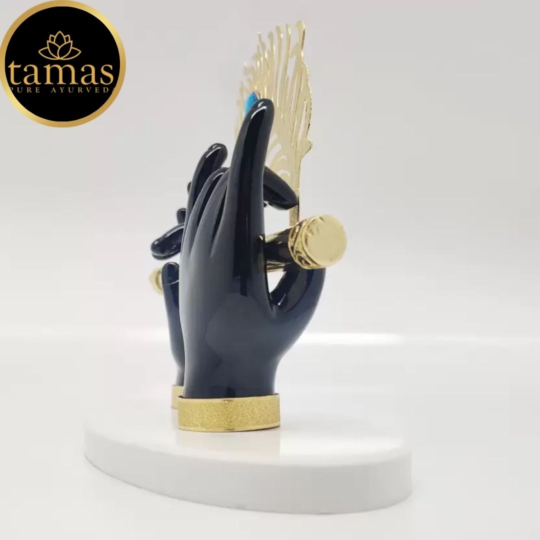Gold Plated Flute With Krishna's Peacock Feather