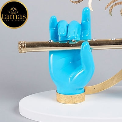 Tamas Gold Plated Divine Flute With Krishna's Peacock Feather ( Blue & gold) Pack of 1