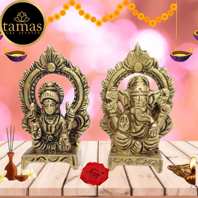 Tamas Brass Laxmi Ganesha Murti Decorative Showpiece (Golden)