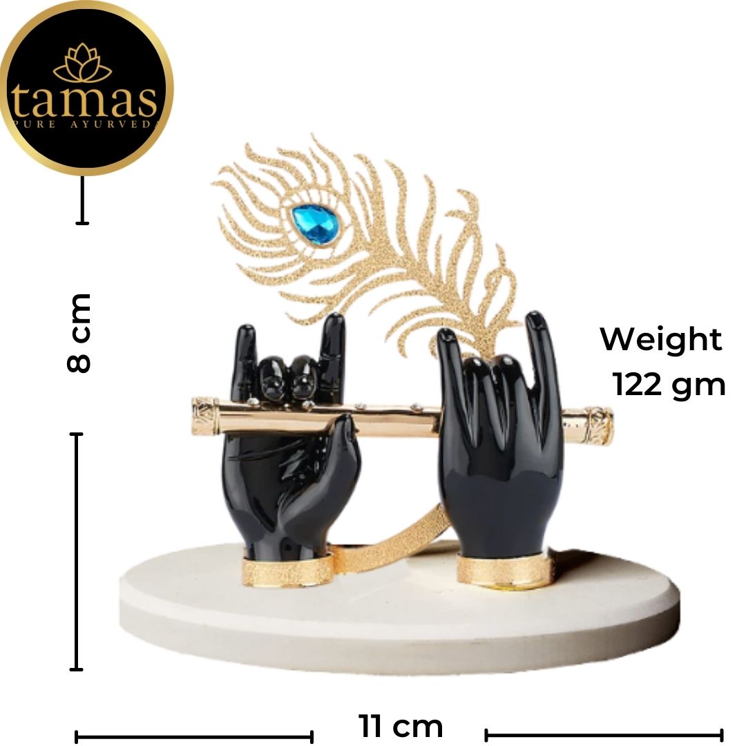 Tamas Gold Plated Divine Flute With Krishna's Peacock Feather ( Black & gold) Pack of 1