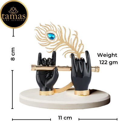 Tamas Gold Plated Divine Flute With Krishna's Peacock Feather ( Black & gold) Pack of 1