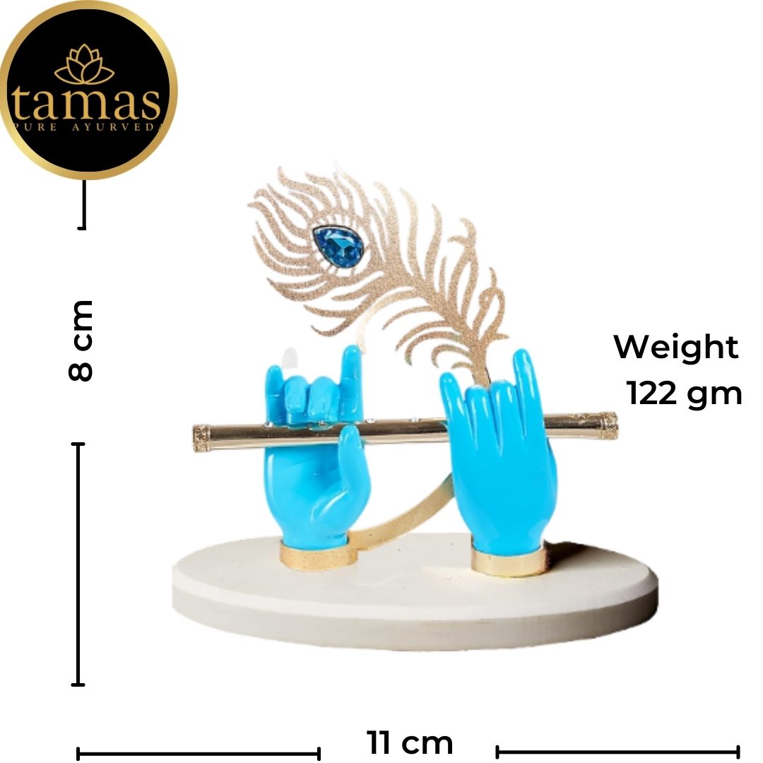 Tamas Gold Plated Divine Flute With Krishna's Peacock Feather ( Blue & gold) Pack of 1