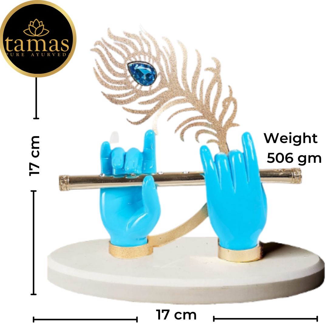 Tamas Gold Plated Divine Flute With Krishna's Peacock Feather ( Blue & gold) Pack of 1