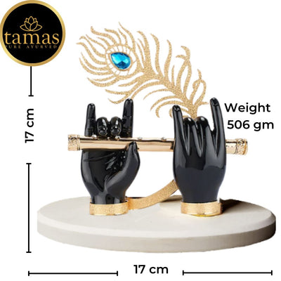 Tamas Gold Plated Divine Flute With Krishna's Peacock Feather ( Black & gold) Pack of 1
