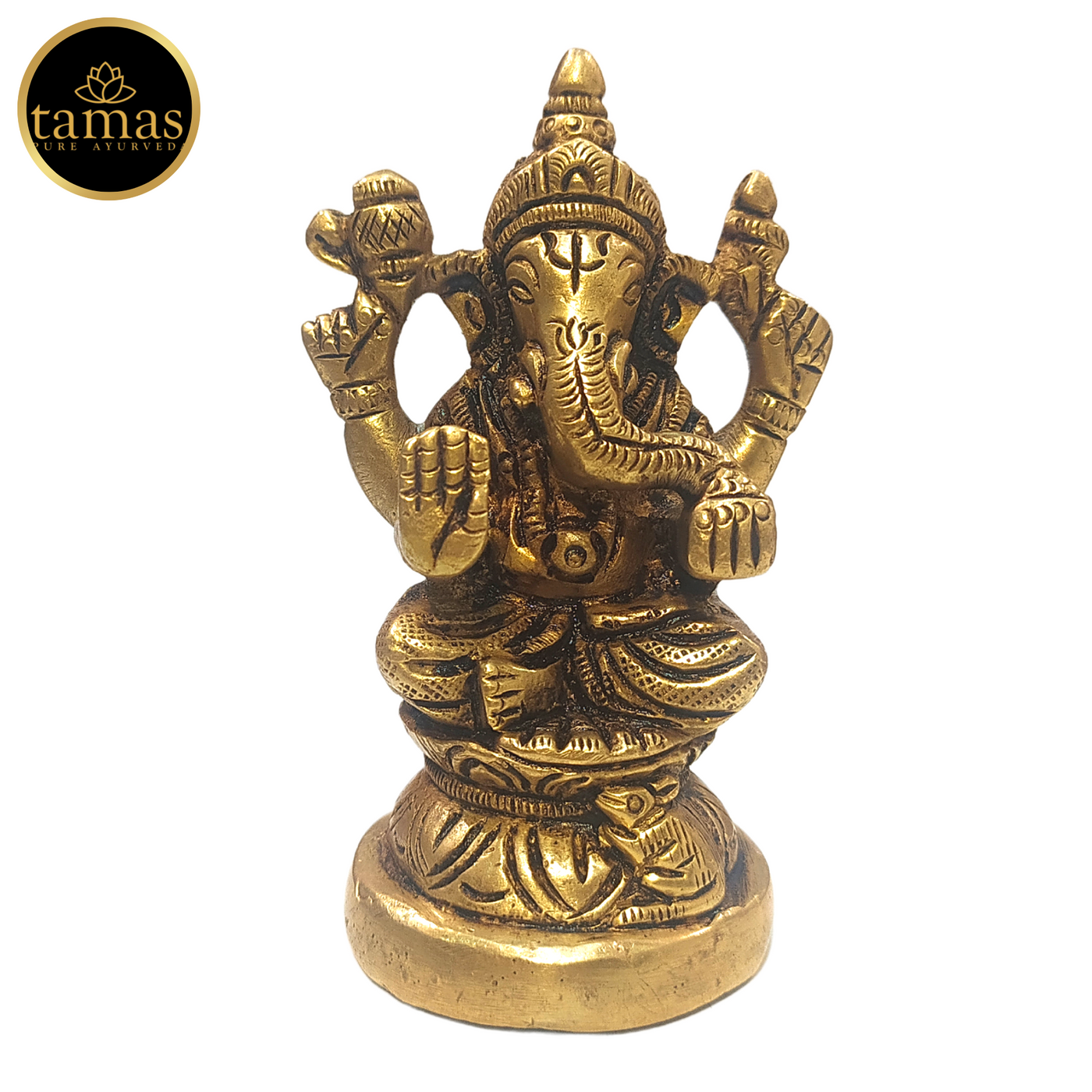 Tamas Brass Handmade Vinayakmoorti Ganesha Statue  (Golden) Height 3 inches