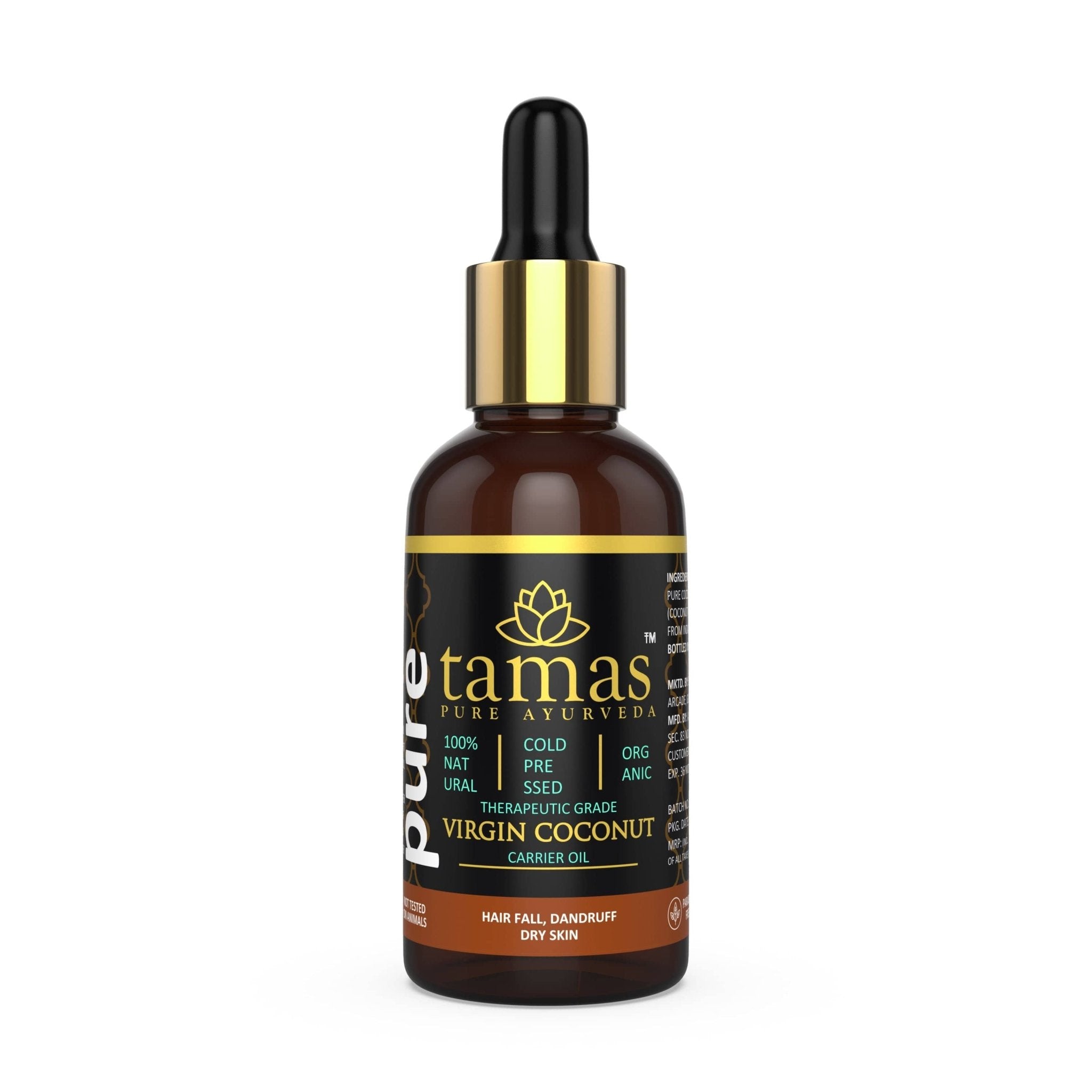 Organic Cold Pressed Coconut Oil (Cocos Nucifera): - Therapeutic Grade|USDA|100% Natural (30ml) - Tamas: Luxury Indian Gifts