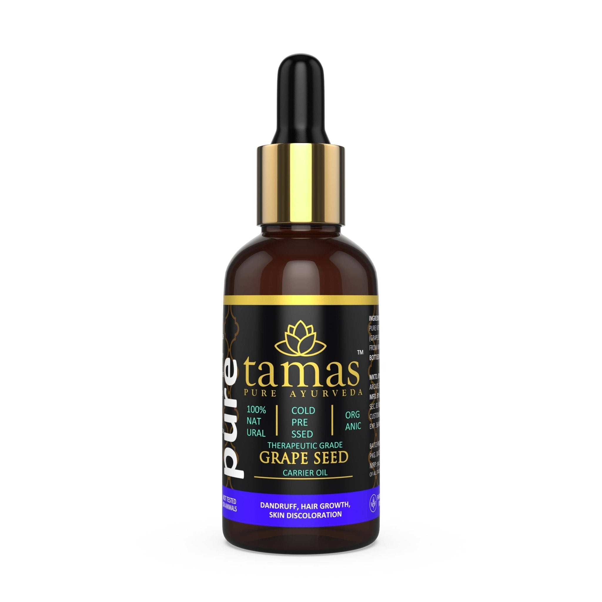 Tamas Organic Grape Seed Cold - Pressed Oil (Vitis Vinifera) – USDA Certified, Therapeutic Grade, 100% Natural (30ml) - Tamas: Luxury Indian Gifts