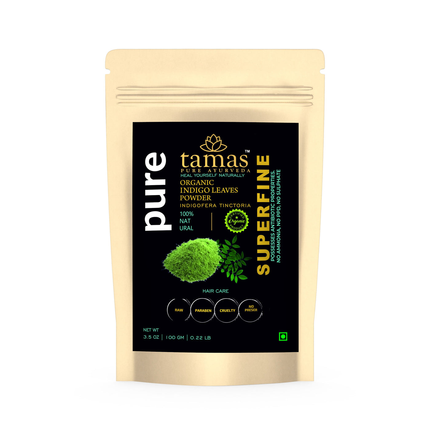 Organic Indigo Leaves (Indigofera Tinctoria) Powder 100 gm