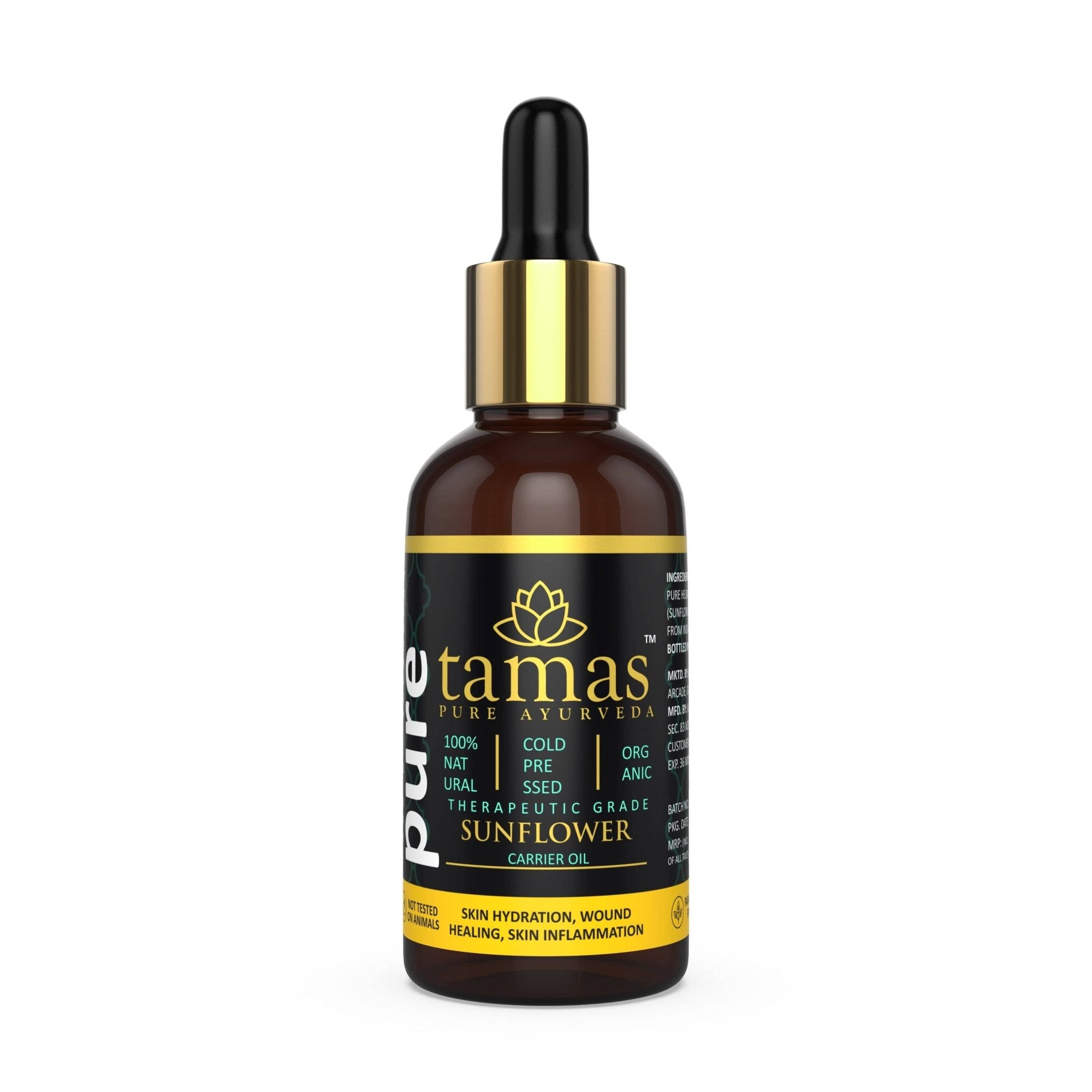 Organic Sunflower Cold - Pressed Oil (Helianthus Annus L.): - Therapeutic Grade|USDA|100% Natural (30ml) - Tamas: Luxury Indian Gifts