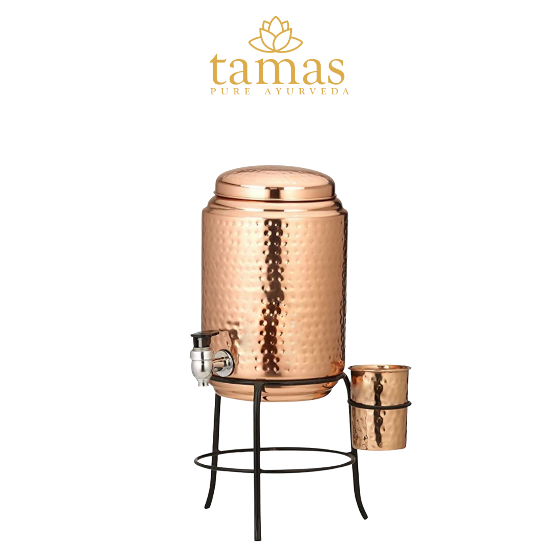 Tamas Hammered Copper Water Dispensr With Glass and Brass Tap | 4.5 Liter