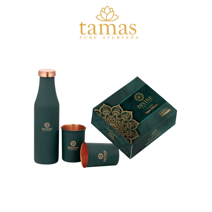 TAMAS GREEN BMC DIVINE GIFT BOX COPPER (Bottle 1000ml, 2 Glasses 250ml)