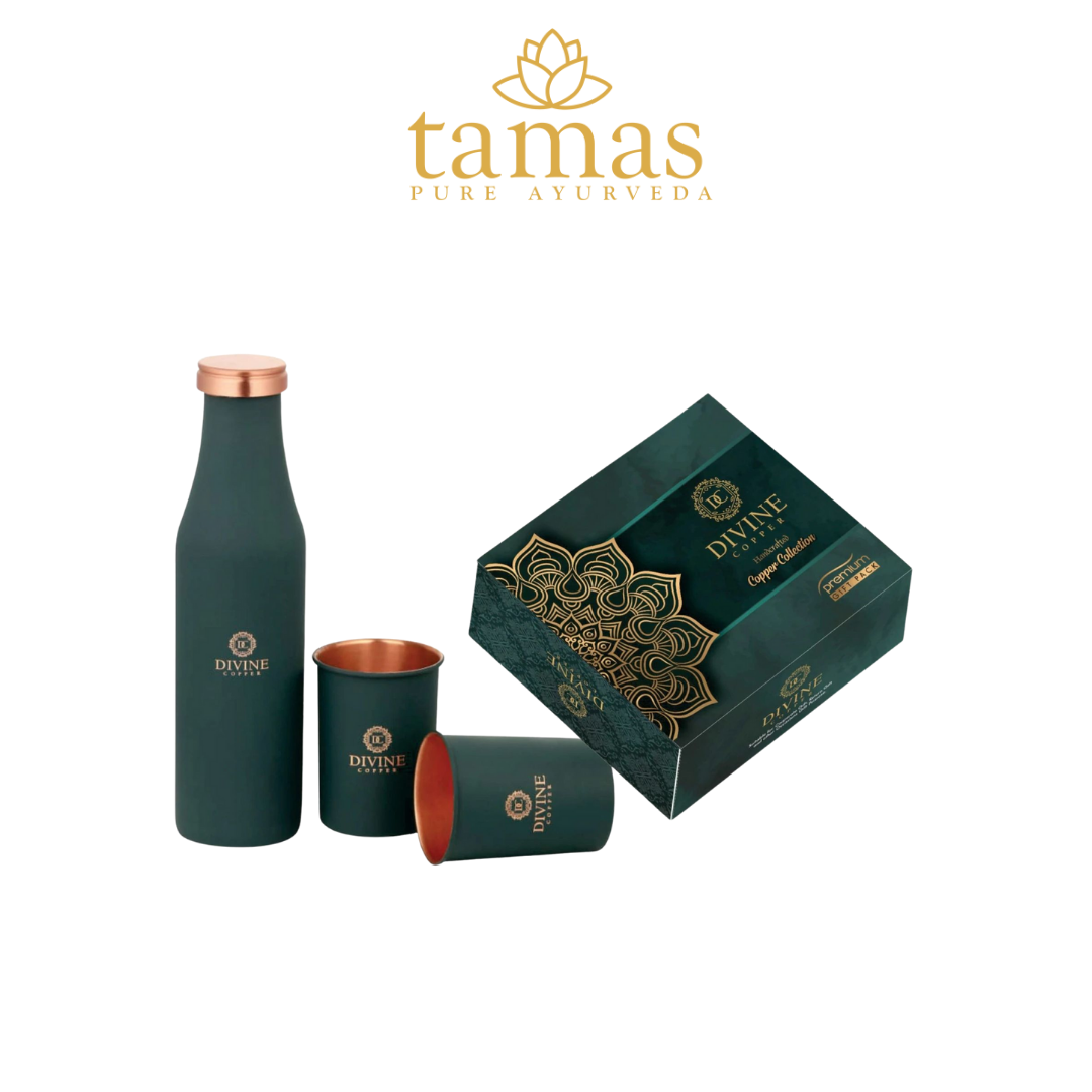 TAMAS GREEN BMC DIVINE GIFT BOX COPPER (Bottle 1000ml, 2 Glasses 250ml)